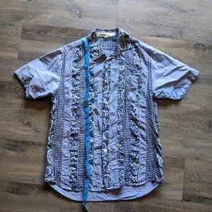 Beams Light Blue Paisley Striped Button Up Shirt Large
